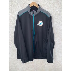Majestic Miami Dolphins NFL Therma Base Full Zip Jacket Mens 2XL Black Gray Aqua